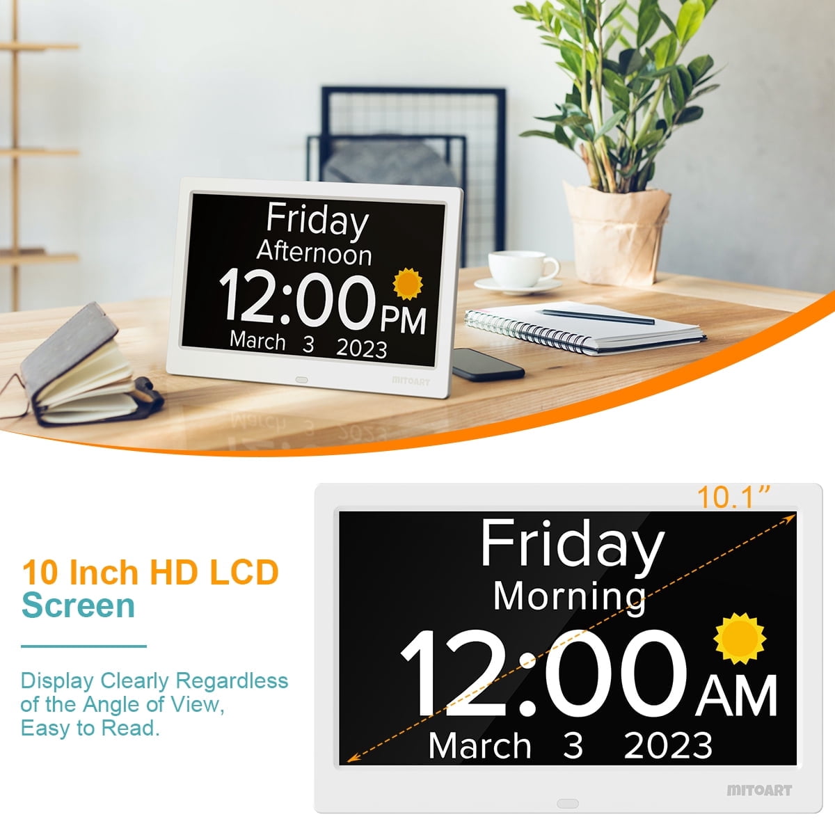 SPACWIS Digital Alarm Clock with Date and Day for Dementia Seniors, Large HD Screen