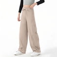 thumbnail image 2 of WAVSUF Girls Wide Leg Long Pants Breathable Lightweight Elastic Waist Wide Leg Spring Summer Casual Trousers Khaki 10-12, 2 of 7
