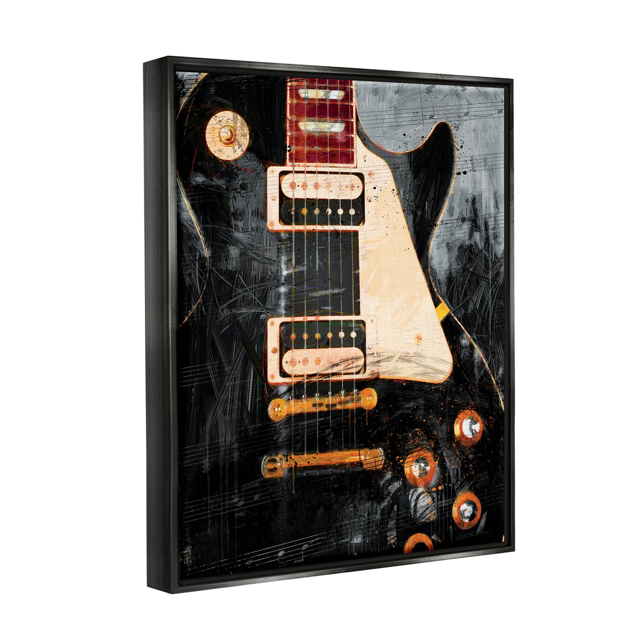 Vintage Electric Guitar Music Notes Vintage Graphic Art Jet Black Framed Art Print Wall Art