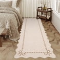 thumbnail image 3 of GlowSol 2'x6' Scalloped Bow Border Area Rug, Modern Solid Washable Rug with Non Slip TPR Backing, Stain Resistant Low Pile Indoor Carpet Mat for Bedroom Hallway Nursery Decor, Beige, 3 of 7