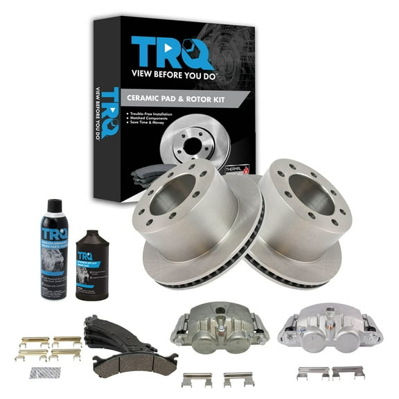 TRQ Rear Ceramic Brake Pad Rotor & Caliper Kit w/Chemicals for GM Dually Truck BKA18293