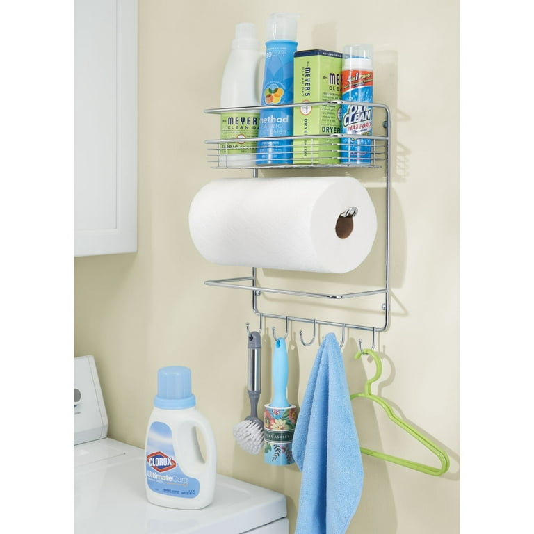 Wall Mount Paper Towel Holder with Basket Storage Organizer for Kitchen  Bathroom