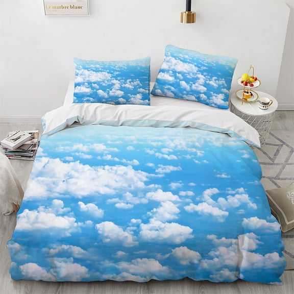 Blue Sky Cloud Duvet Cover Set King Full Size for Kids Boys Polyester Bedding Set Comforter Cover Landscape Pattern