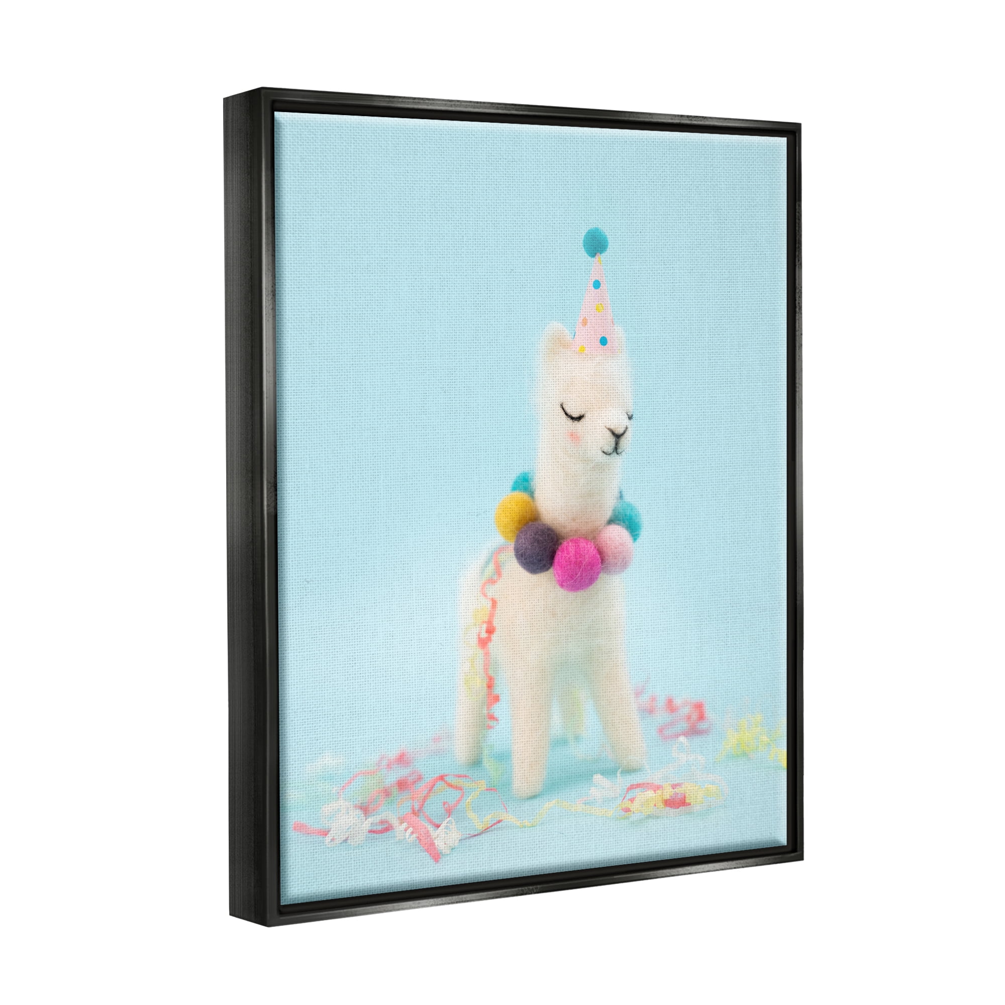 Stupell Pastel Llama Party Hat Celebration Animals & Insects Photography Black Floater Framed Art Print Wall Art