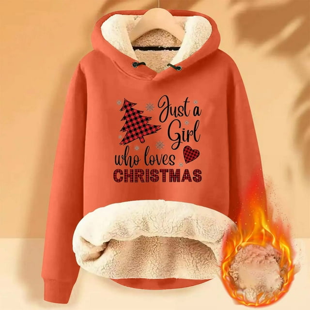 Aqestyerly Hauts de Noël pour Femmes Hiver Chaud en Peluche Poche Solide Manches Longues Sweat à Capuche