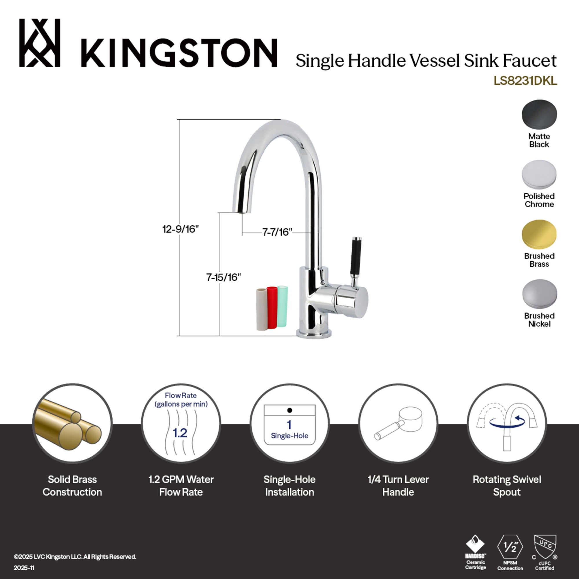 Fauceture LS8238DKL Kaiser Single-Handle Vessel Sink Faucet, Brushed Nickel