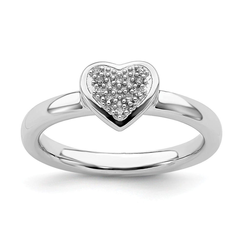 10 Size Sterling Silver Sterling Silver Stackable Expressions Heart with Bow Diamond Ring 