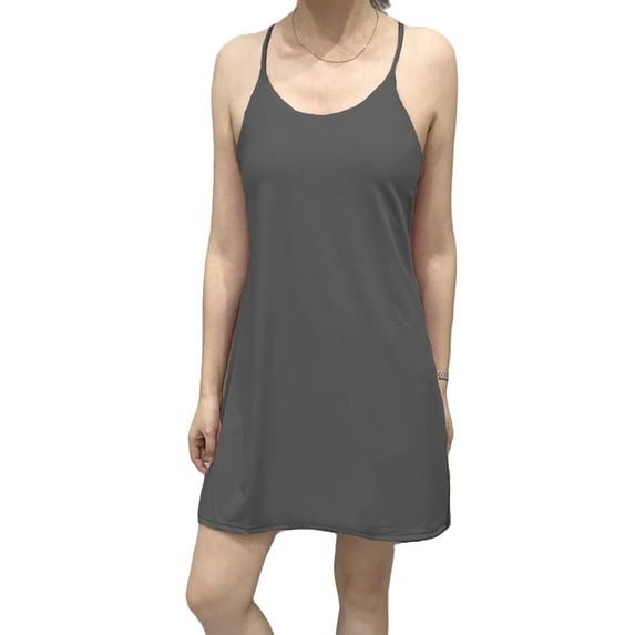 Qmyliery Women Sports Fitness Dress, False 2-Piece Solid Color Sleeveless Braces Skirt with Lining Shorts for Yoga Training, 6 Colors