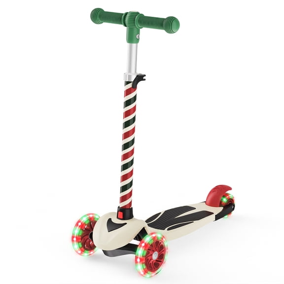 2-in-1 Kids Scooter for Ages 3-12, 3 Wheel Lean to Steer Scooter with LED Light-Up Wheels, Adjustable Handlebar, Foldable & Detachable for Boys & Girls,Crimson Green