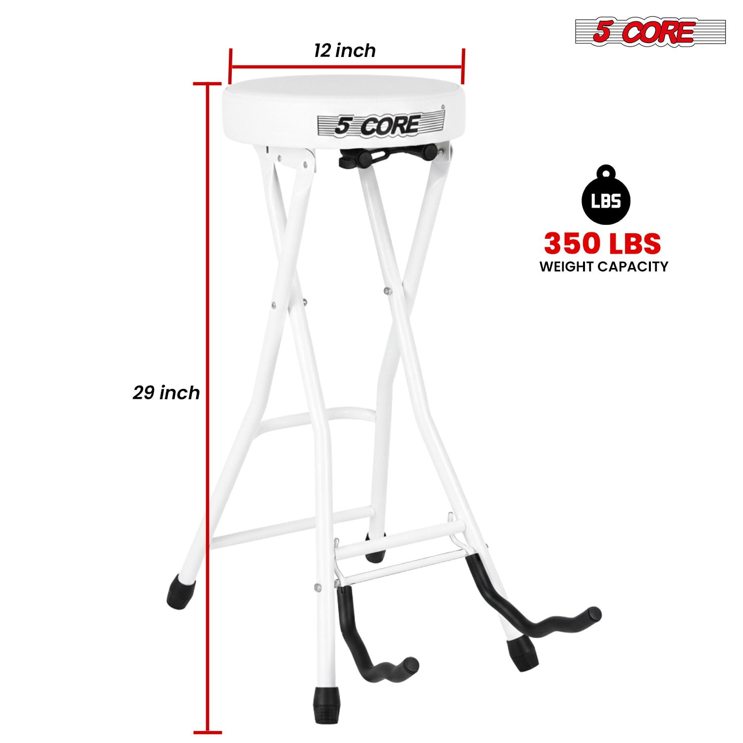 Guitar Stool with Built-in Neck Rest & Foot Rest, Foldable 3.15" Padded Chair Heavy Duty 350 lb Capacity, Portable Music Seat for Practice & Performance