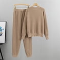 thumbnail image 4 of Jinhomg Women's 2 Piece Outfits Sweater Sets Casual Solid Cotton Knit Matching Lounge Set Comfy Long Sleeve Crewneck Pullover with Drawstring Waist Pant Khaki Free Size, 4 of 8