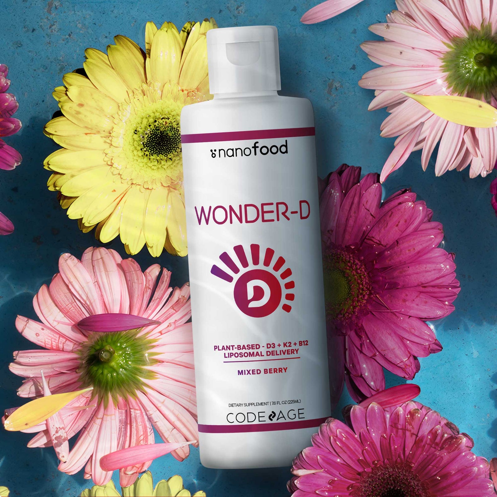 Codeage Nanofood, Wonder-D, Plant-Based, D3 + K2 + B12, Liposomal Delivery, Mixed Berry, 7.6 fl oz (225 ml)