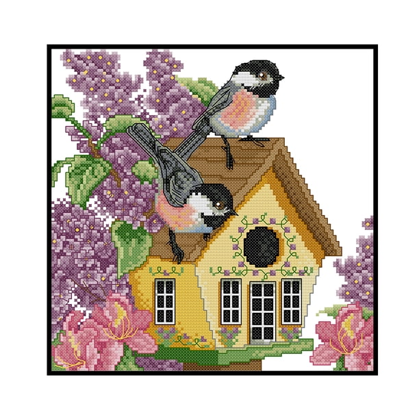 Kits de costura DIY de hilo de algodón bordado de casa de pájaros de punto de cruz parcial Likrtyny decoración de arte