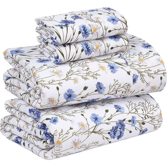 100% Cotton Percale Full Size Sheets Set in Sweet Pea Color with 16 Inch Deep Pockets