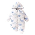 thumbnail image 1 of Toddler Adorable Dinosaur Print Girls Romper Jumpsuit Long Sleeve Hooded Baby Bodysuit Cozy Lined Playwear For Toddler Romper for Teens Baby Girl Jumpsuit Items Dot Snap 1 Month Dre White 12-18 Months, 1 of 7