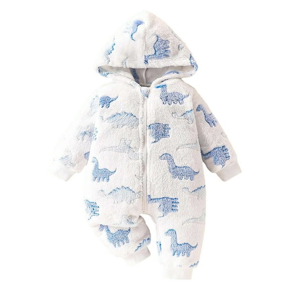 DHFJKG Infant Toddler Fluffy Snowsuit Hooded Onesie Long Sleeve Cartoon Dinosaur Printed Zipper Jumpsuit For Baby 3-24 Months Fuzzy Comfort One-Pieces
