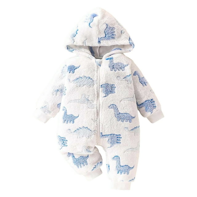 Infant Adorable Dinosaur Print Girls Romper Jumpsuit Long Sleeve Hooded Baby Bodysuit Cozy Lined Playwear For Toddler Romper for Teens Baby Girl Jumpsuit Items Dot Snap 1 Month Dress White 3-6 Months