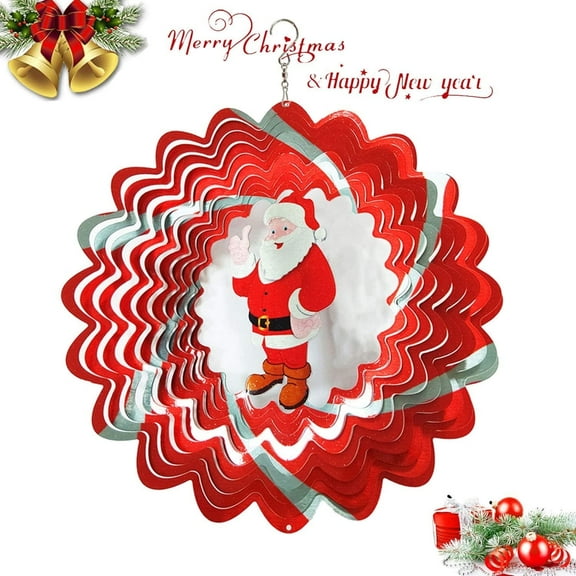 FONMY 12 inch Christmas Santa Claus Wind Spinner 3D Hanging Garden Decoration Stainless Steel