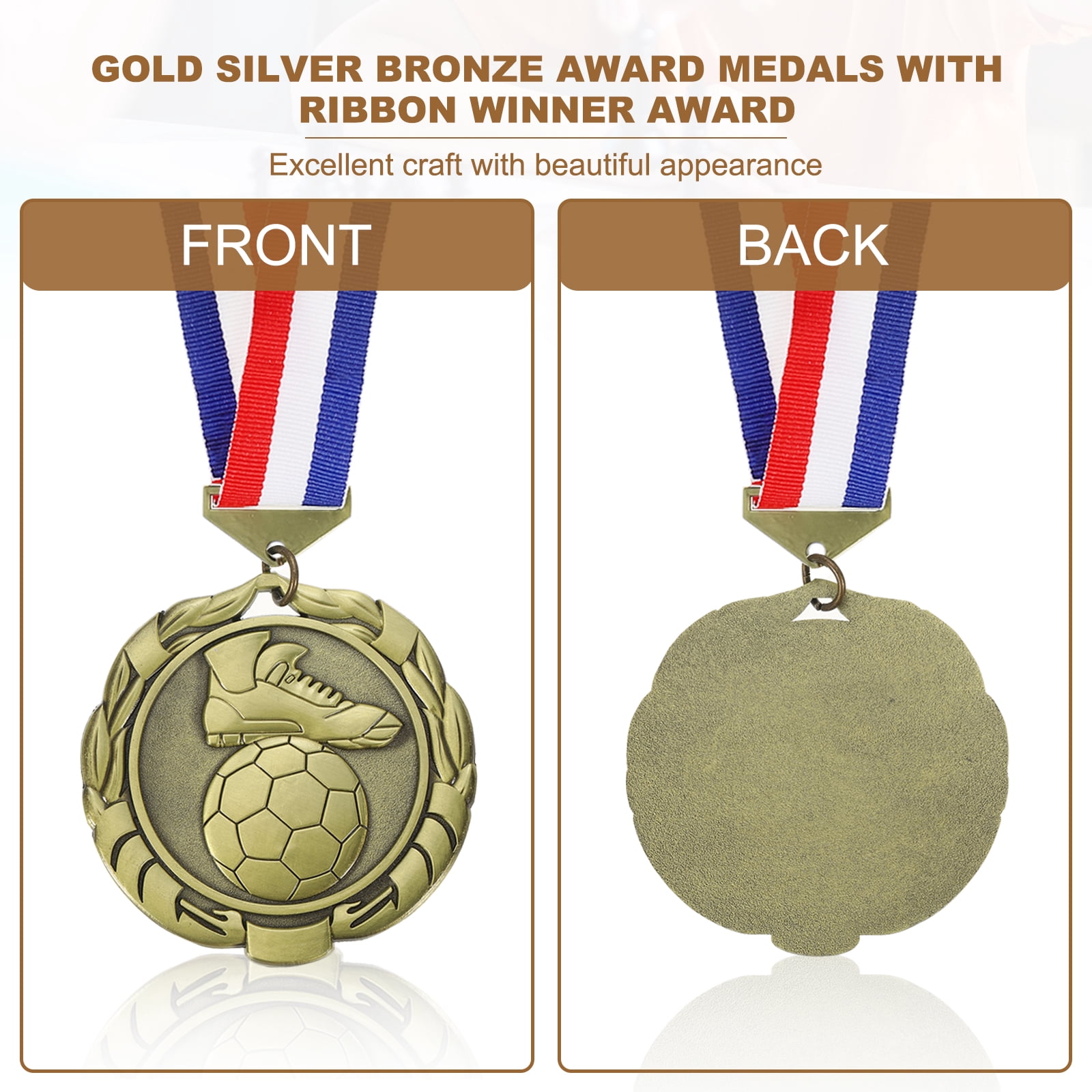Uxcell Football Events Wheat Award Medals with Ribbons, Winner Medals Prizes for Competitions Sports Party Gold