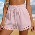 thumbnail image 2 of Bxsruta Women's High Waist Drawstring Wide Leg Shorts with Scalloped Hem Elastic Waist Casual Summer Beach Shorts, 2 of 8