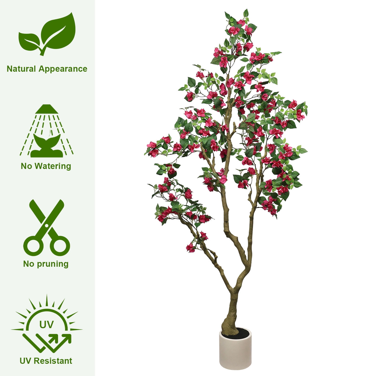 7FT Artificial Bougainvillea Tree with Realistic Rose Red Silk Flowers, Tall Faux Flowering Plant in Pot for Indoor Outdoor Home, Living Room, Porch, Patio Decor