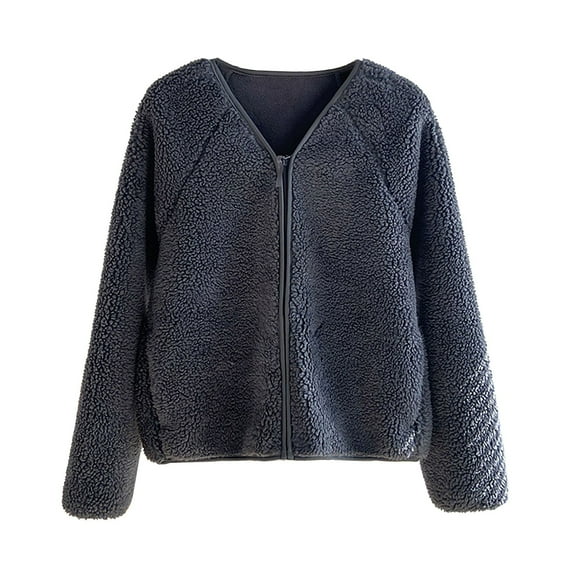 Women's Fleece V Neck Versatile Long Sleeve Warm Zipper Jacket Casual Outwear Lightweight Comfortable Soft Fabric Winter Spring Season