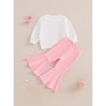 thumbnail image 4 of Suealasg 2Pcs Toddler Baby Girl Fall Winter Outfits Long Sleeve Letter Print Tops + Flare Pants Set 6M 11T 2T 3T 4T Kids Girl New Year Clothes, 4 of 8