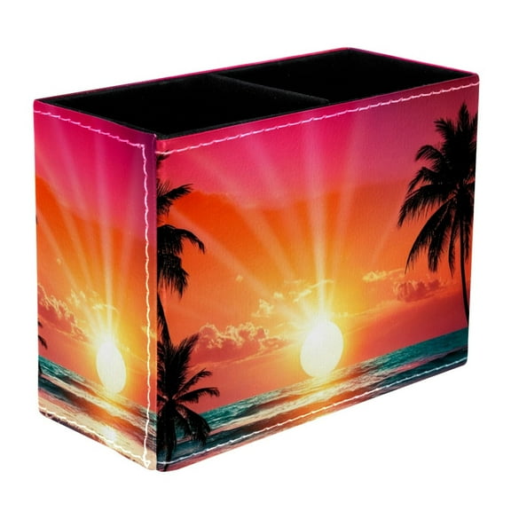ERJLKXP Pen Holder for Desk Organizer,Beach Coconut Trees Pencil Cup Holder,Pen Desktop Storage Box for Home and Office Makeup Brush Holder