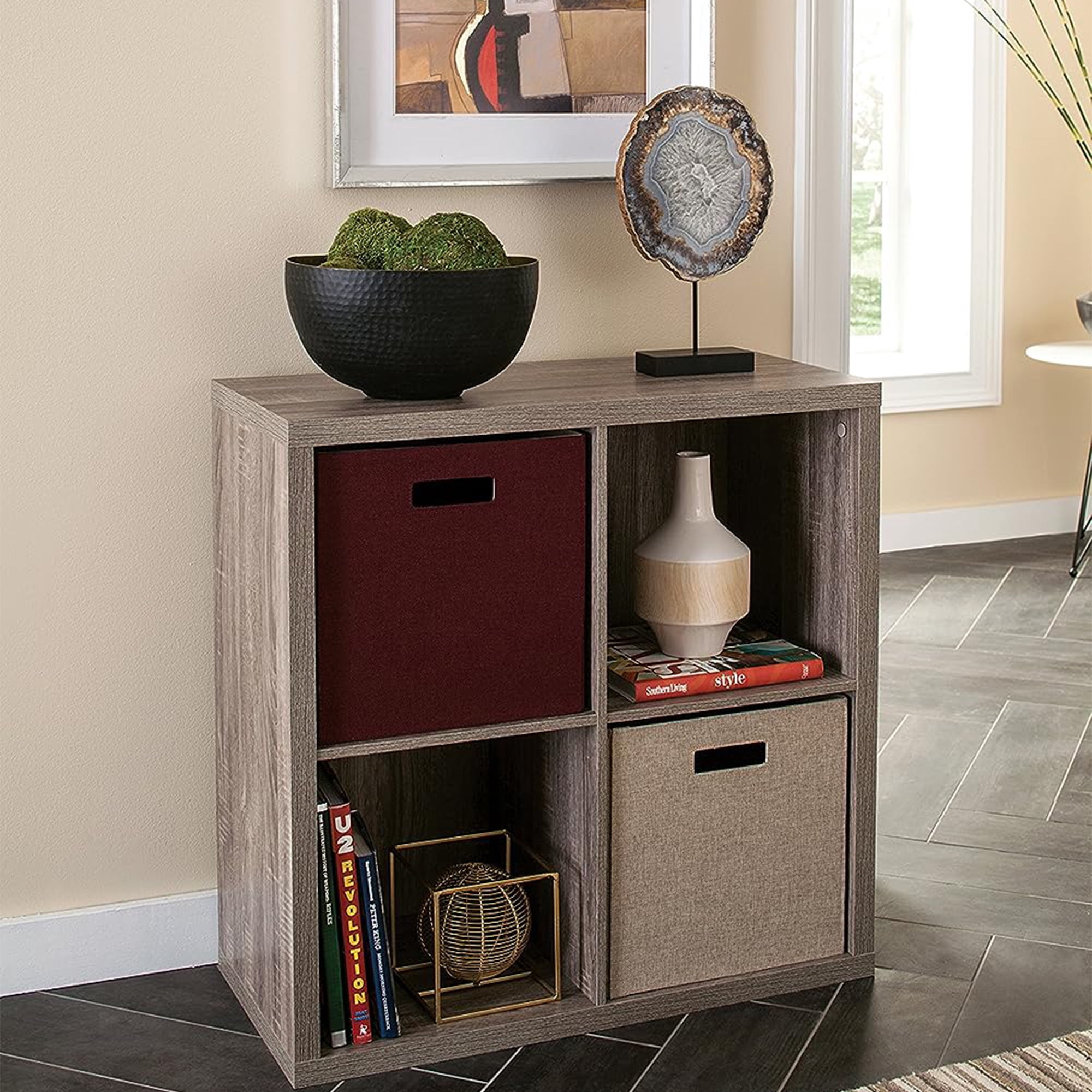 ClosetMaid 4 Cube Storage Shelf Bookshelf Organizer with Back Panel, Gray