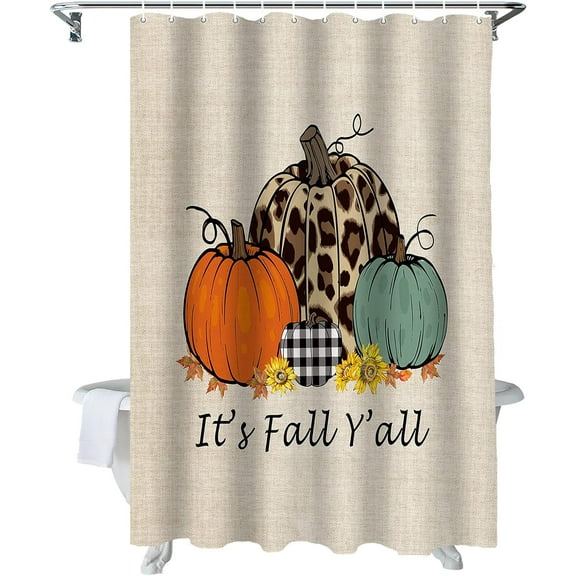 Fall Shower Curtain Harvest Pumpkin Orange Shower Curtains for Bathroom Leopard Sunflower It''s Fall Y''all Bath Curtains Sets for Autumn Thanksgiving Seasonal Bathroom Decor Fabric Waterproof 72 x 72