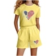 thumbnail image 2 of Girls Yellow USA Flag Heart Rhinestone Drip T-Shirt and Shorts Set Patriotic Summer Outfit for 4th of July 3-14Y,Size 9-10 T, 2 of 5