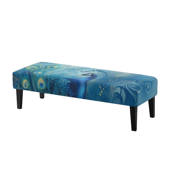 FKELYI Blue Peacock Print Dining Bench Cover Anti-Dust Bench Slipcover Stretch Fabric Furniture Protector Cover with Elastic Band for Living Room Bedroom