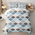 thumbnail image 2 of Castle Fairy Boho Geometric Quatrefoil Twin Quilt Set 2 Pieces,Minimalism Rhombus Grid Twin Coverlet Set,Blue Gray Ivory,1 Bedspread and 1 Pillowcase, 2 of 7