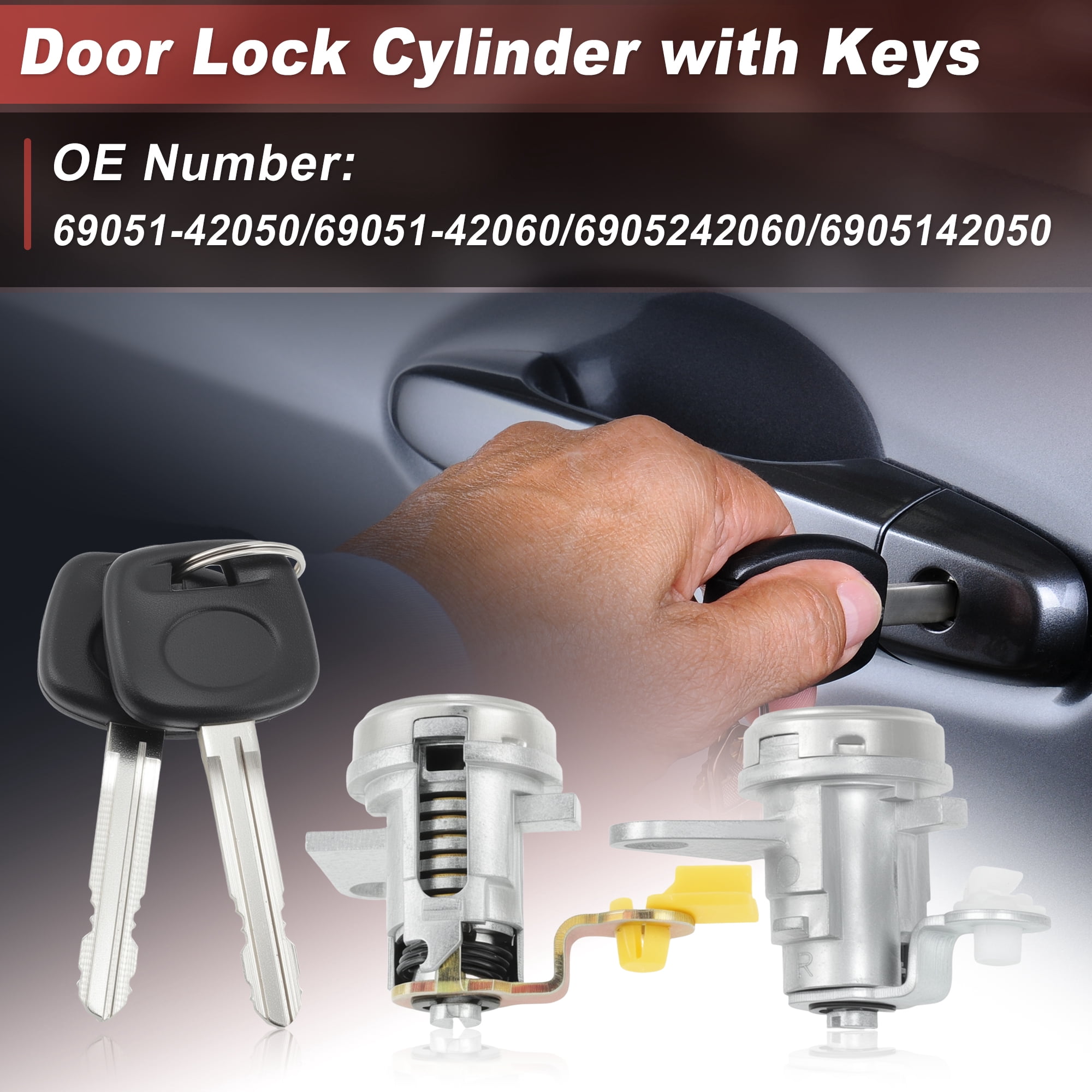 Unique Bargains Durable Door Lock Cylinder Set 69051-42050 for Toyota RAV4 1996-2004