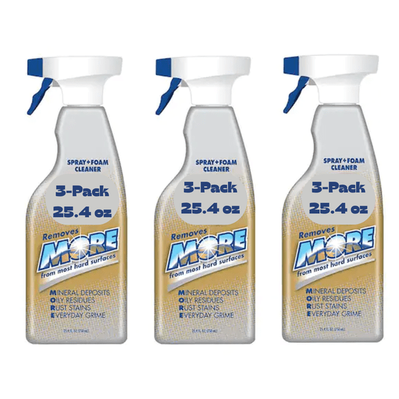 More Spray & Foam Cleaner, 25.4 oz (3-Pack) – Powerful Multi-Surface Cleaner for Rust, Mineral Deposits, Grease & Grime – Works on Stainless Steel, Tile, Porcelain, Brass, Copper & More