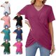 thumbnail image 1 of Blusa delgada con frente cruzado, blusa con frente cruzado de manga corta de color liso para mujer y niña, 1 of 7
