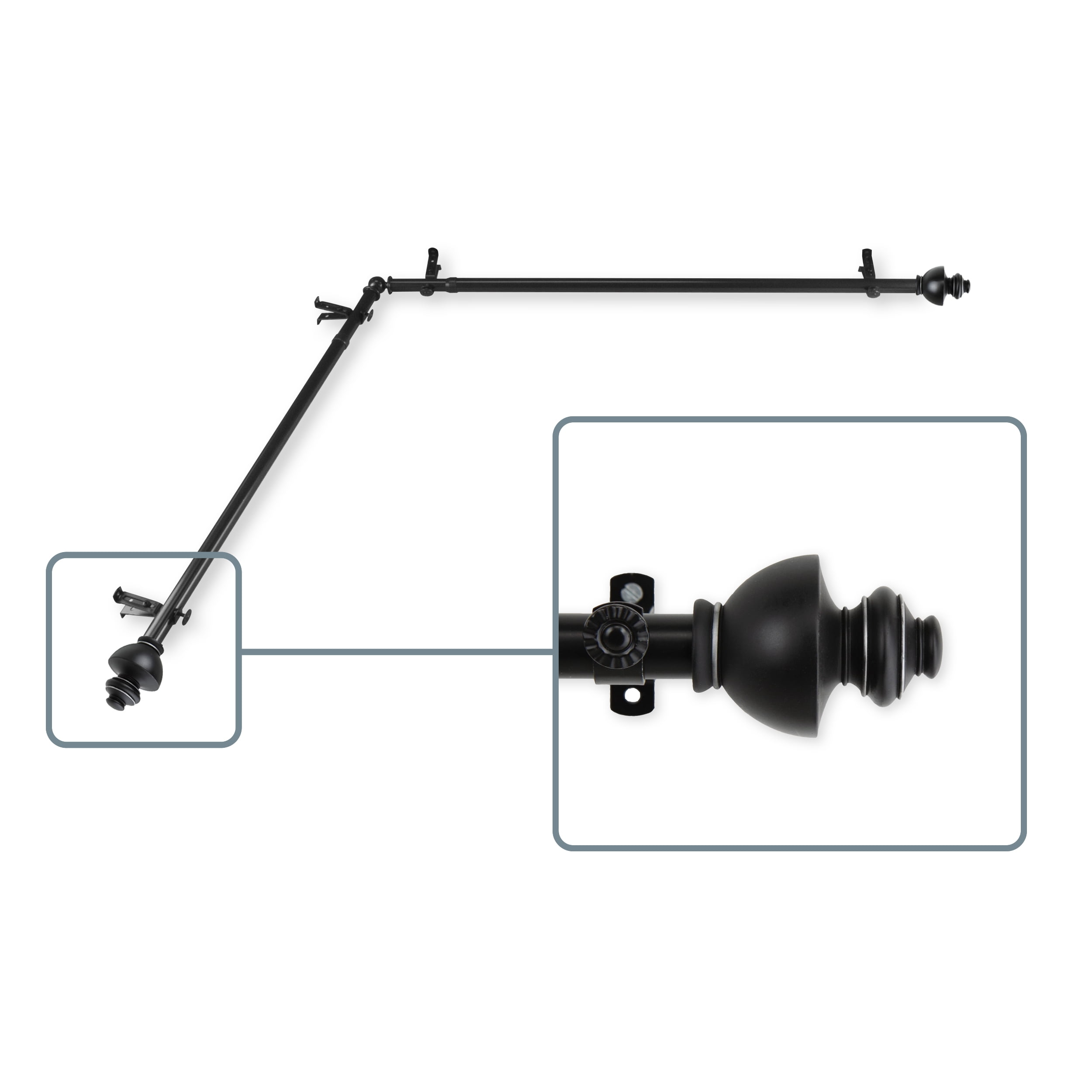 Madalena 13/16 inch Corner Window Curtain Rod 66-120" - Black