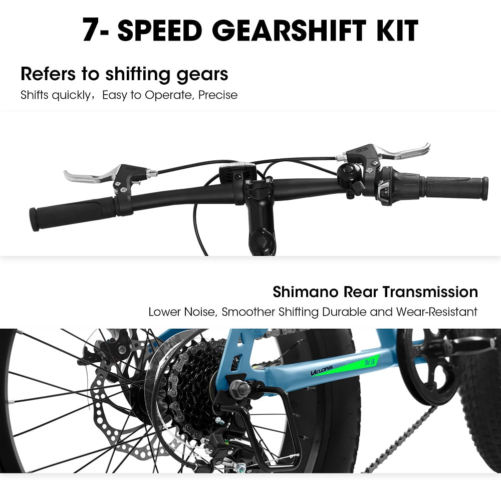 YDSM 20 Inch Fat Tire Bike Adult 7 Speed Mountain Bike, Dual Disc Brakes, High Carbon Steel Frame, Front Suspension, Mountain Buggy, City Commuter City Bike