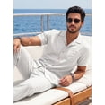 thumbnail image 3 of RICHCOIN Men 2 Piece Linen Outfit Beach Button Down Shirt Casual Loose Pant Sets, 3 of 7