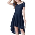 thumbnail image 3 of Jdlsppl Women's Short Sleeve Cocktail Dresses Ladies Lace Overlay Off the Shoulder Sweetheart Neck Evening Gown Homecoming Party Dress Wedding Guest High Low Skater Dress Navy Medium, 3 of 5