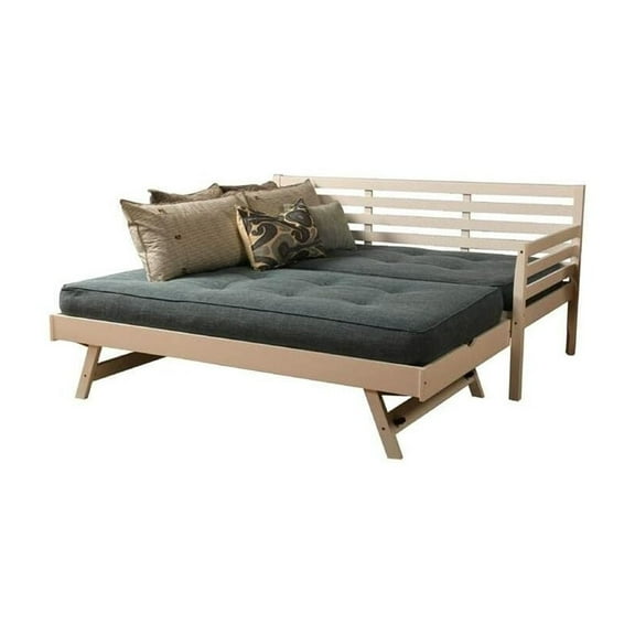 Kodiak Furniture Boho Wood Daybed and Pop Up Bed in White with Linen Mattress