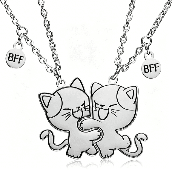 DESIGNICE Friendship Necklace for 2 Cat Matching Couples Necklace Choker Kitty Best Friends Necklaces for Women Men Couple Jewelry