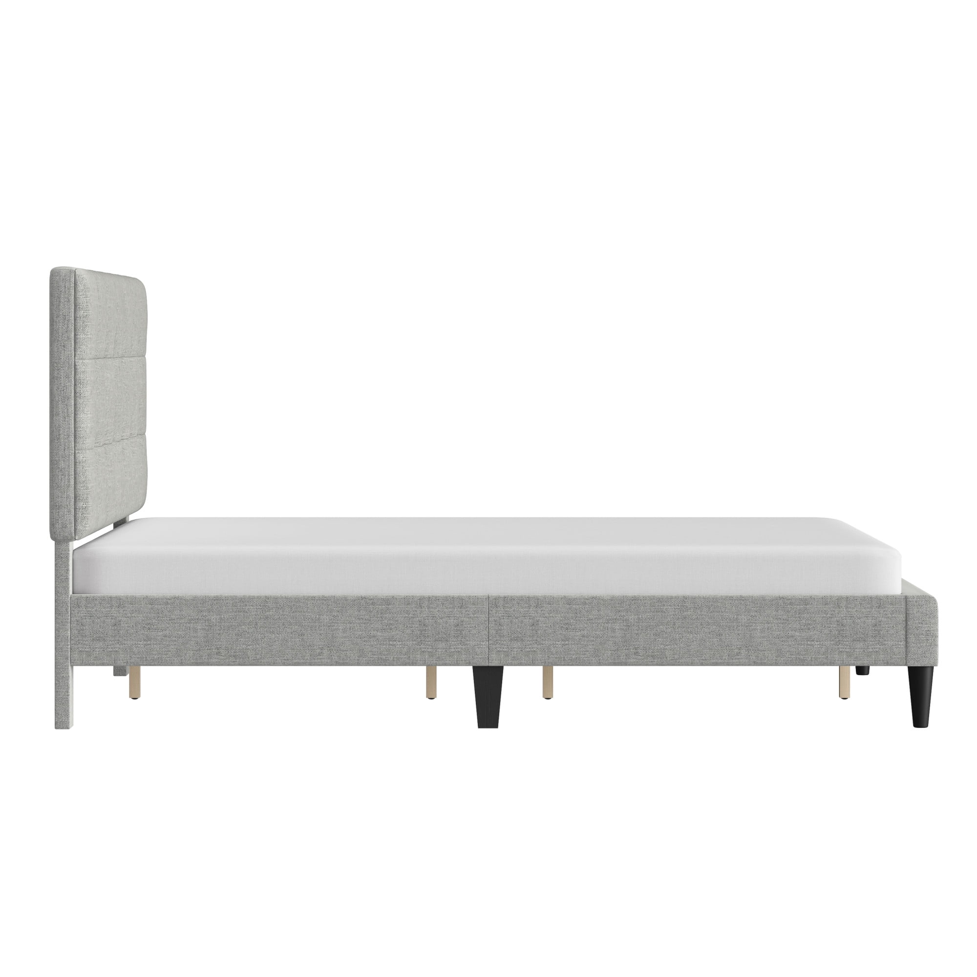 Mainstays Hillside Square Tufted Upholstered Full Platform Bed, Light Gray Fabric