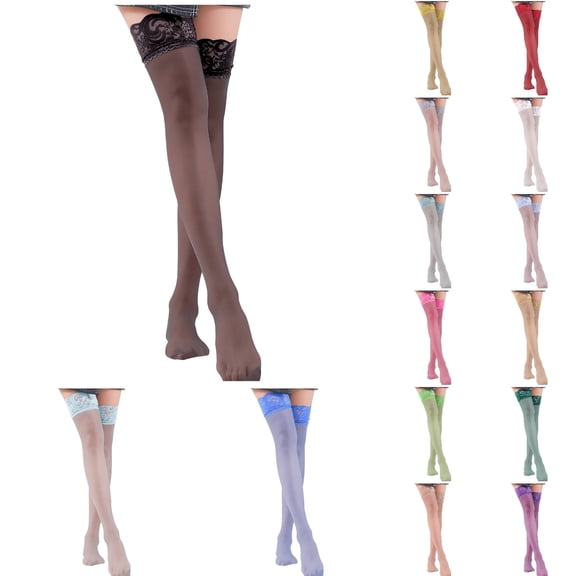 Women Socks Thigh High Stockings Antiskid Silicone Lace Stay Up Semi Sheer Pantyhose Cute Socks for Women