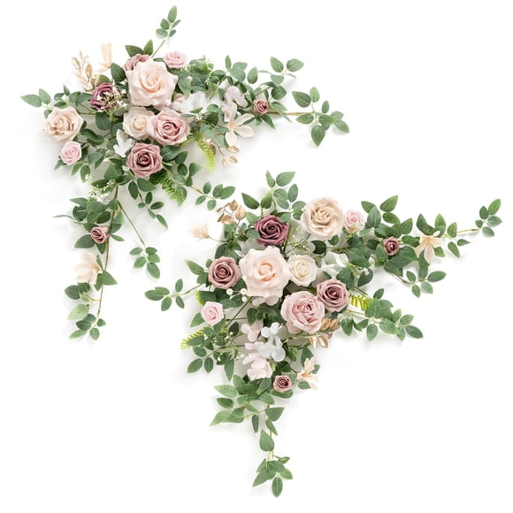 Ling's moment 2PCS Dusty Rose Artificial Floral Swags Wedding Arch Flowers Pink Rose Garland Greenery Centerpieces Arrangements for Sweethe