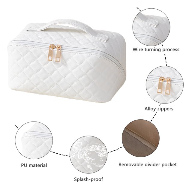 Difusor De Aceite Esencial Bolsa de cosméticos de PU Caja de maquillaje a cuadros de gran capacidad para regalos de vacaciones (Blanco) Likrtyny Cuidado Belleza