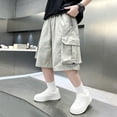 thumbnail image 2 of Big Kids Breathable Baggy Cargo Capri Shorts, Printed Fabric Snap Pocket Summer Light‑Weight Casual Shorts for Boys, 2 of 6