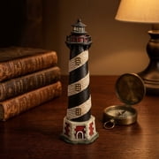 Hosley 8 Inch Tall Coastal Beach Themed Tabletop Resin Lighthouse Blinking Tower Light