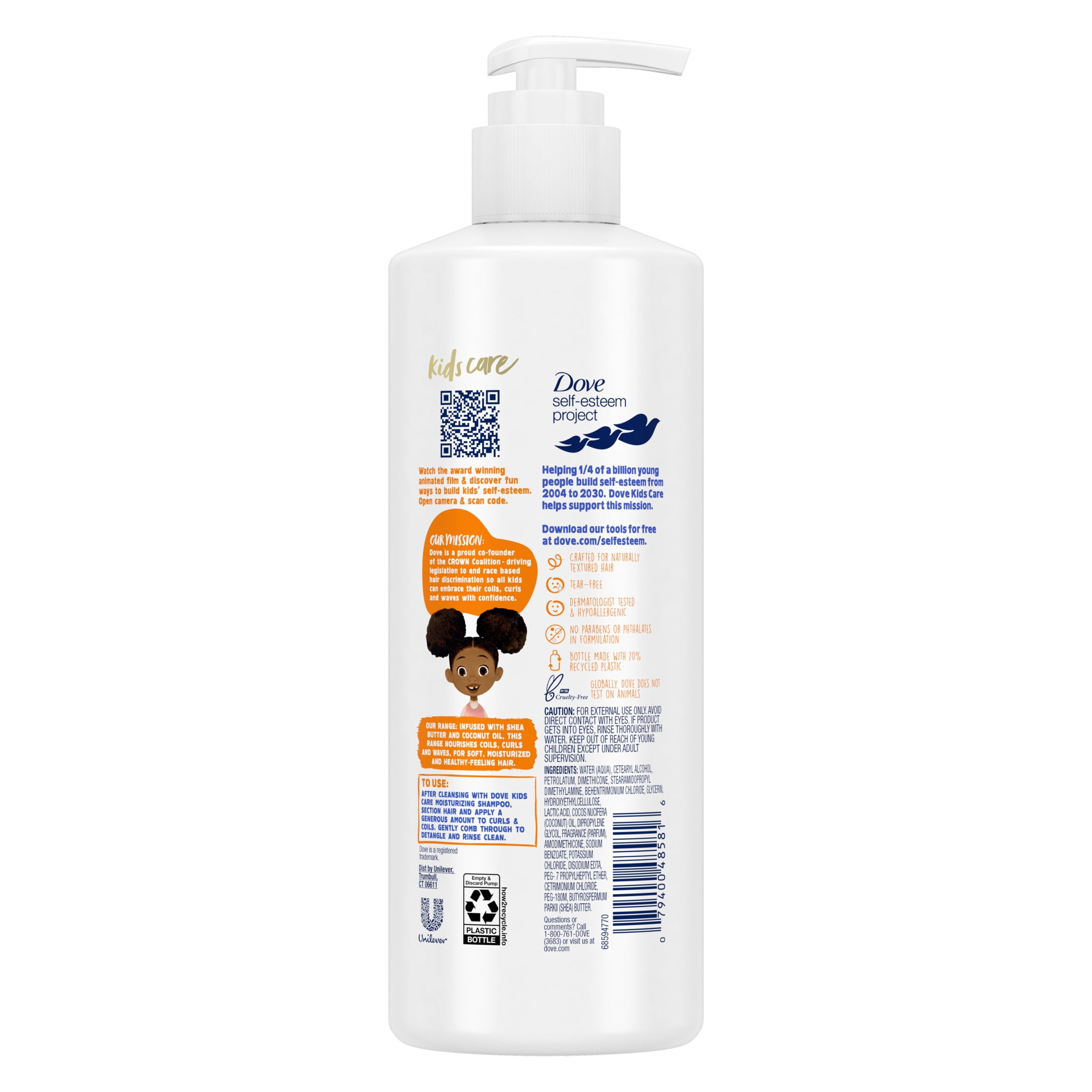 (4 pack) Dove Kids Care Conditioner for Coils, Curls and Waves Hair Love Kids Hair Care Infused with Coconut Oil and Shea Butter, 17.5 fl oz