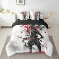 thumbnail image 3 of Manfei Ancient Tokyo Worrior 7pcs Bedding Comforter Set for Boys, Japanese Samurai Queen Bedding Sets, Grey Red Cherry Blossoms Reversible Queen Sheet Sets, Breathable Home Decor, 3 of 8